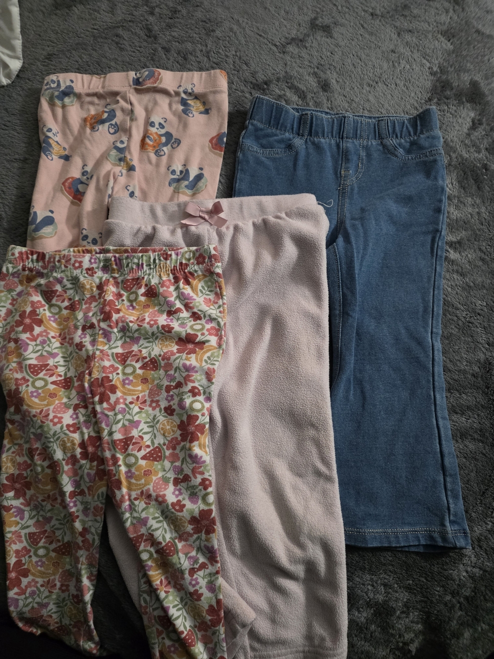 Girls Pink & Denim Pants Set - 4 Piece